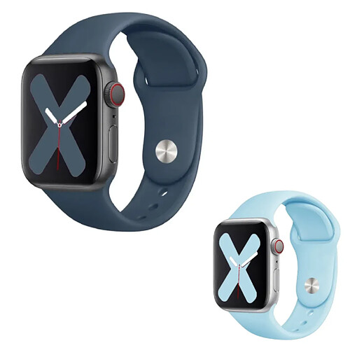 Kit 2x Bracelet En Silicone Lisse Phonecare Pour Apple Watch Series 5 - 40mm - Bleu Foncé / Bleu Clair