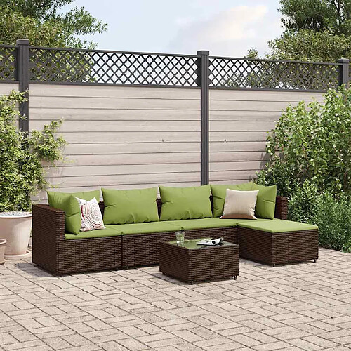 vidaXL Salon de jardin 6 pcs avec coussins Marron Résine tressée