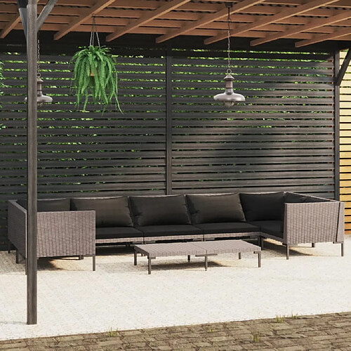 vidaXL Salon de jardin 8 pcs avec coussins Résine tressée Gris foncé