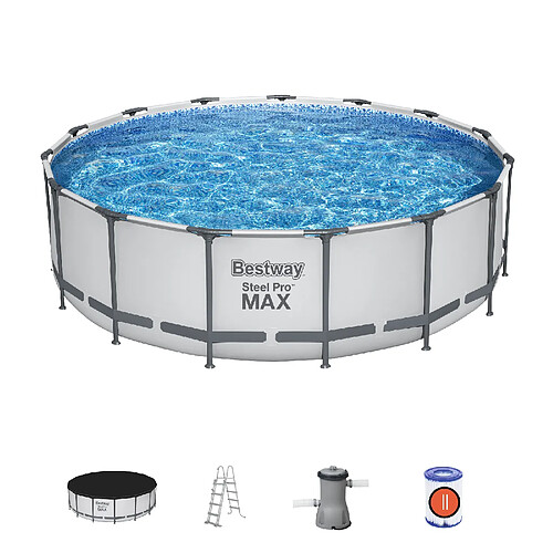 Piscine Tubulaire Ronde Bestway Steel Pro Max 457x122 cm avec Filtre à Cartouche de 3.028 l/h Couverture et Échelle Bleu