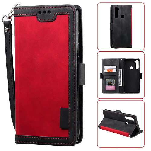 Etui en PU style d'épissage vintage avec support rouge pour votre Xiaomi Redmi Note 8T