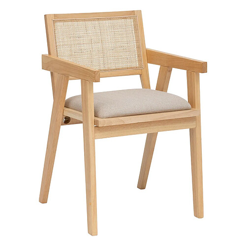 Pegane Fauteuil de salle à manger en bois hévéa coloris Beige - L. 50,5 x P. 52,5 x H. 81 cm