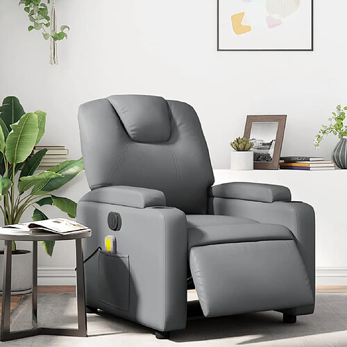 vidaXL Fauteuil de massage inclinable électrique gris similicuir