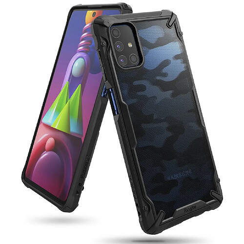 Ozzzo ringke fusion x design durable pc coque avec tpu bumper pour samsung galaxy m51 camo noir (xdsg0043)