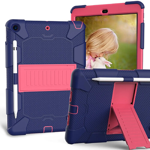 Wewoo Housse Étui Coque Pour iPad 10.2 de protection en silicone bicolore antichoc avec support et fente stylo bleu foncé + rose chaud