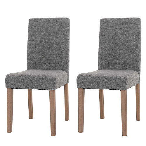 Decoshop26 Lot de 2 chaises de salle à manger dossier haut en tissu bouclé gris pieds en bois clairs 04_0007320