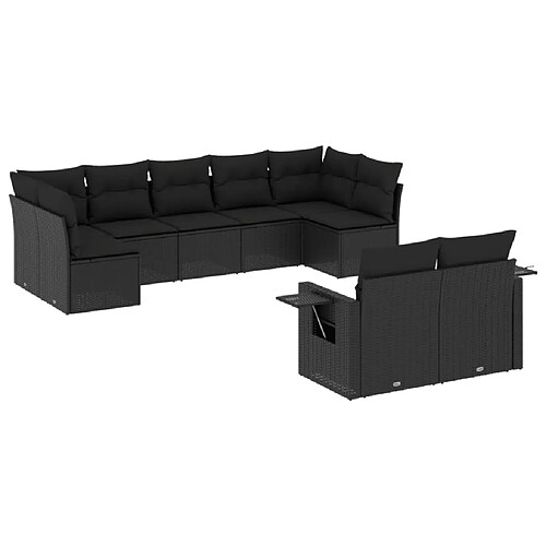 Maison Chic Salon de jardin 9 pcs avec coussins | Ensemble de Table et chaises | Mobilier d'Extérieur noir résine tressée -GKD58204