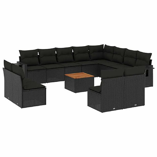 Maison Chic Salon de jardin avec coussins 13 pcs, Ensemble Tables et chaises de jardin, noir résine tressée -GKD712497