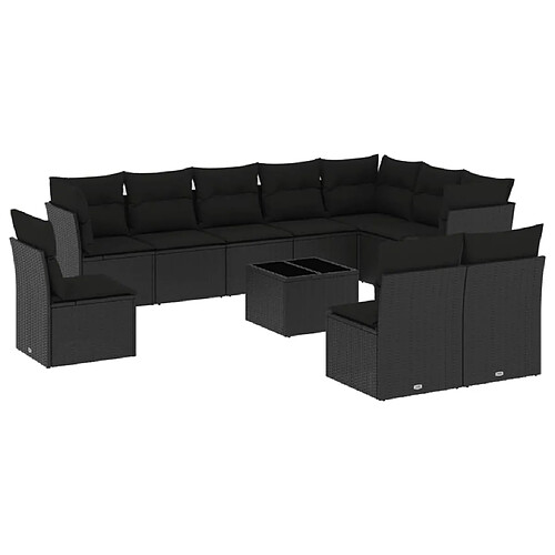 Maison Chic Salon de jardin 11 pcs avec coussins | Ensemble de Table et chaises | Mobilier d'Extérieur noir résine tressée -GKD34400