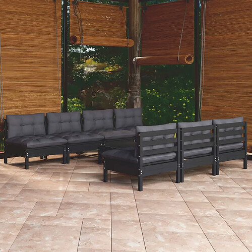 vidaXL Salon de jardin 8 pcs avec coussins anthracite Bois de pin