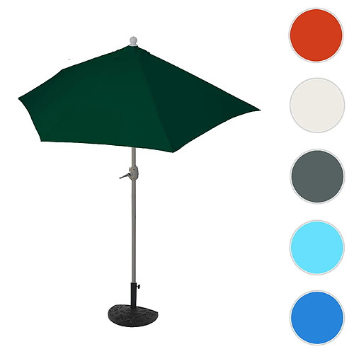 Mendler Parasol semi-circulaire Parla, demi-parasol balcon, UV 50+ polyester/alu 3kg ~ 270cm vert avec support