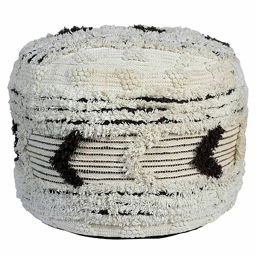 Paris Prix Pouf en Tissu Macramé Yako 60 Blanc & Noir