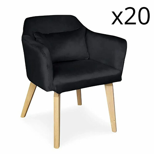 Paris Prix Lot de 20 Fauteuils en Velours Scanda 70cm Noir