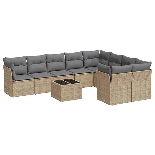 Maison Chic Salon de jardin avec coussins 10 pcs | Ensemble de Table et chaises | Mobilier d'Extérieur beige résine tressée -GKD43746