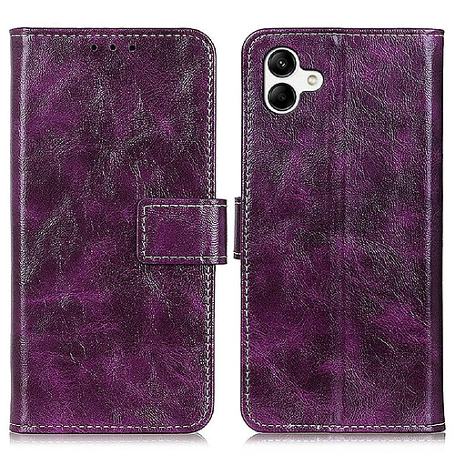 Etui en PU texture rétro crazy horse avec support pour votre Samsung Galaxy A04 4G (164.4 x 76.3 x 9.1 mm) - violet