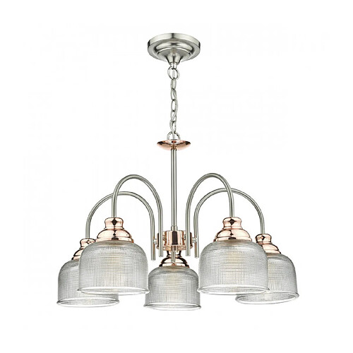 Luminaire Center Suspension Wharfdale chrome satiné et cuivre poli 5 ampoules