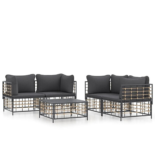 Maison Chic Salon de jardin 5 pcs + coussins - Mobilier/Meubles de jardin - Table et chaises d'extérieur anthracite résine tressée -MN90141