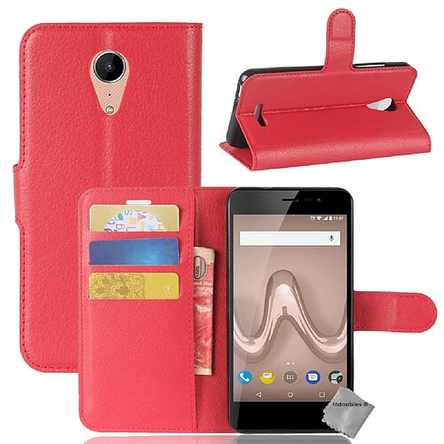 Htdmobiles Housse etui portefeuille pour Wiko Tommy 2 Plus + verre trempe - ROUGE