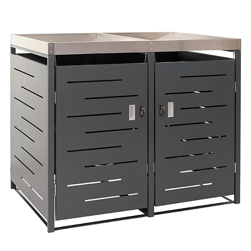 Decoshop26 Abris poubelles verrouillable capacité de 80 à 240 litres avec bac à plantes acier inoxydable-métal 125x134x84 cm 04_0008227