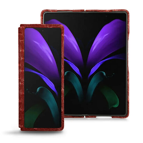 Coque cuir Samsung Galaxy Z Fold2 - Seconde peau - Autruche ciliegia ( Pantone #a4343a ) - NOREVE