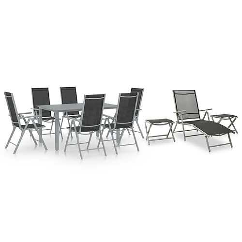 Salle à manger de jardin 10 pcs,Table et chaise à dîner Noir et argenté -MN57810