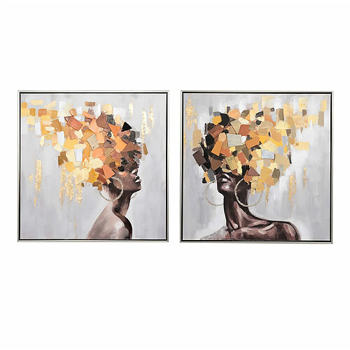 Pegane Ensemble de 2 tableaux peinture à l'huile sur toile,peinte à la main avec cadre en bois-Longueur 120 x Profondeur 4 x Hauteur 60 cm