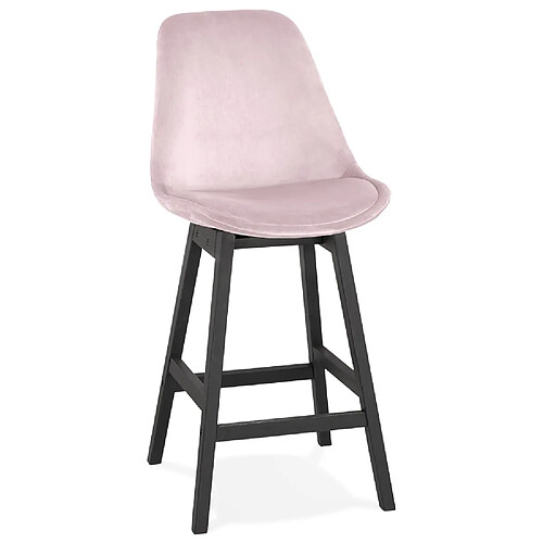 Alterego Tabouret snack mi-hauteur 'MORISS MINI' en velours rose et pieds en bois noir