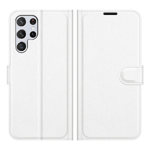 Etui en PU texture litchi, fermeture magnétique blanc pour votre Samsung Galaxy S22 Ultra