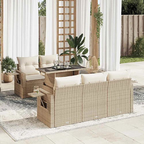 vidaXL Salon de jardin avec coussins 6 pcs beige résine tressée