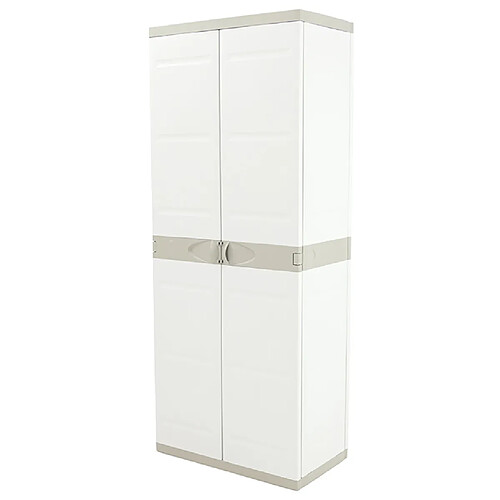 Pegane Armoire haute meuble de rangement 2 portes intérieur/extérieur coloris beige - Longueur 70 x Profondeur 44 x Hauteur 176 cm