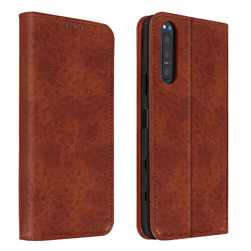 Avizar Housse Sony Xperia 5 2 Folio Vintage Porte-carte Fonction Support marron