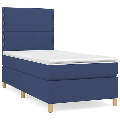 Maison Chic Structures de lit + matelas,Lit à sommier tapissier avec matelas Bleu 90x200 cm Tissu -MN79171