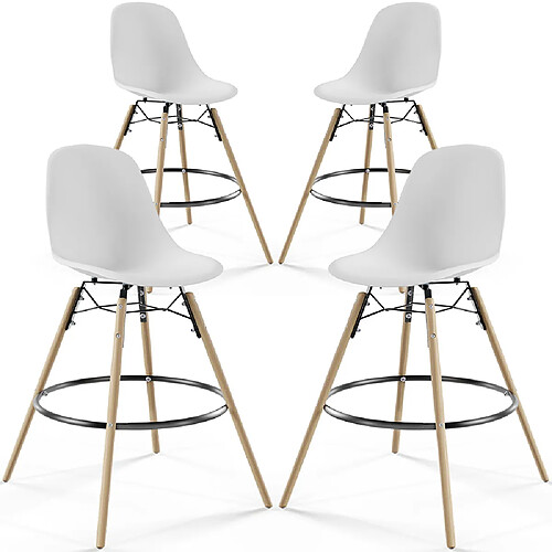 ICONIK INTERIOR Tabourets de Bar - Design Scandinave - Pieds en Bois - Lot de 4 - Skögur Blanc