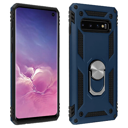 Avizar Coque Galaxy S10 Bi matière Rigide et Souple Bague Support Vidéo bleu nuit