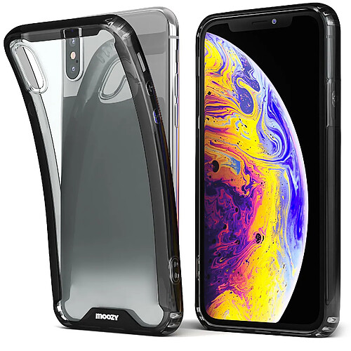 Moozy Xframe Coque antichoc pour iPhone X / iPhone XS - Coque transparente à bord noir, coque hybride transparente double couleur avec bord en TPU absorbant les chocs