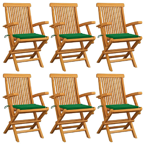 vidaXL Chaises de jardin avec coussins vert lot de 6 Bois teck massif