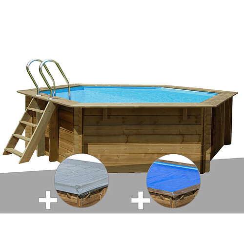 Kit piscine bois Gré Vanille 2 Ø 4,00 x 1,19 m + Bâche hiver + Bâche à bulles