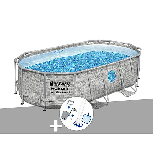 Kit piscine tubulaire ovale Bestway Power Steel SwimVista avec hublots 4,27 x 2,50 x 1,00 m + Kit d'entretien Deluxe