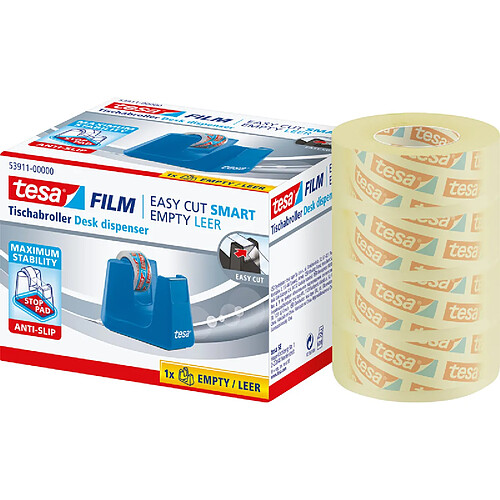 tesa Dévidoir de bureau Easy Cut Smart, + 4 rouleaux, bleu ()