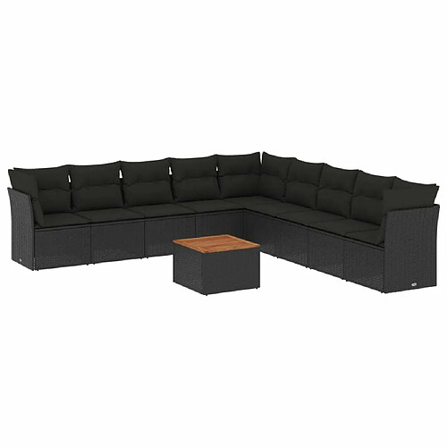 Maison Chic Salon de jardin 10 pcs avec coussins | Ensemble de Table et chaises | Mobilier d'Extérieur noir résine tressée -GKD68672