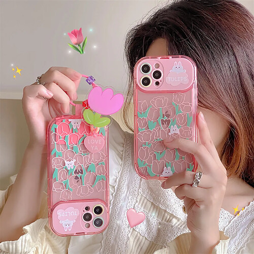 GUPBOO Étui pour iPhone12 Filles japonaises et coréennes niche tulipe étui pour téléphone portable miroir femme