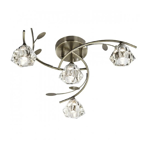 Searchlight Plafonnier 4 ampoules Sierra, en laiton antique et verre