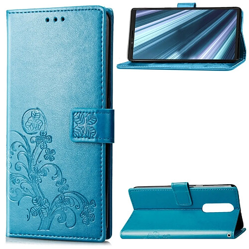 Wewoo Housse Coque Étui en cuir motif de fleurs pressées Lucky Clover pour Sony Xperia 1 / XZ4, avec support et emplacements pour cartes, porte-monnaie dragonne (Bleu)