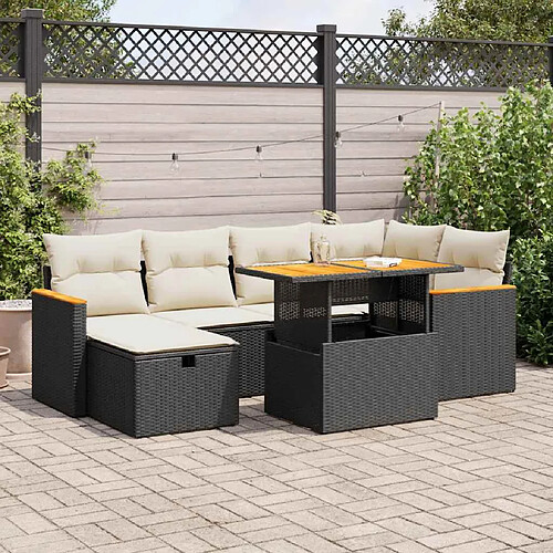 vidaXL Salon de jardin 8 pcs avec coussins noir résine tressée