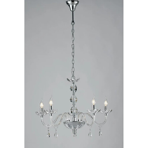 Fan Europe Chandelier sans abats jours Riflesso 5 ampoules Cristal Chrome