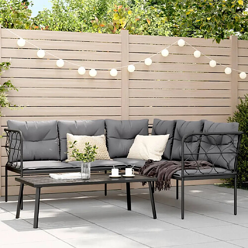 vidaXL Ensemble de canapés de jardin et coussins noir acier textilène