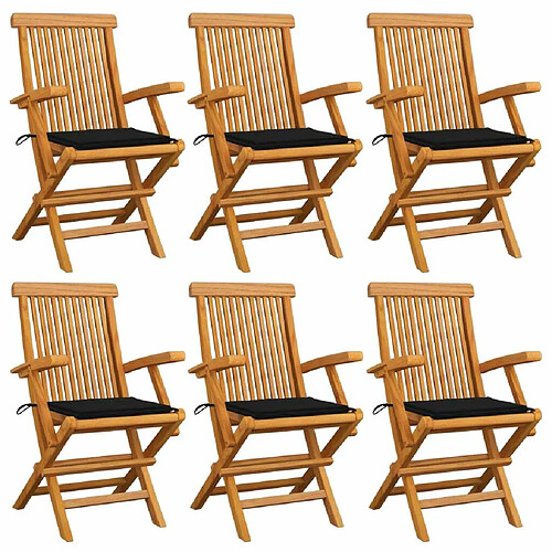 Maison Chic Lot de 6 Chaises de jardin avec coussins | chaises Relax d'extérieur noir Bois de teck massif -GKD21835