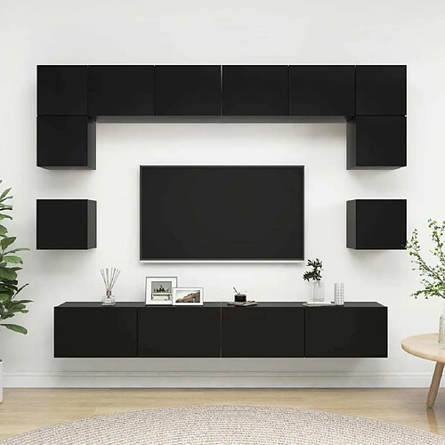 Maison Chic Ensemble de meubles TV 8 pcs | Banc TV Moderne pour salon | Meuble de Rangement - Noir Aggloméré -MN18717