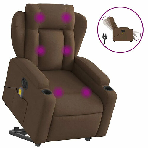 Maison Chic Fauteuil Relax pour salon, Fauteuil inclinable de massage électrique Marron Tissu -GKD40728