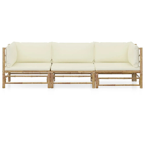 Maison Chic Salon de jardin 3 pcs + coussins - Mobilier/Meubles de jardin - Table et chaises d'extérieur blanc crème Bambou -MN34637